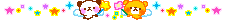 pixel art divider of two cute bears dancing in front of rainbow stars